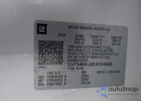 2019 Cadillac Escalade Esv Platinum из США, поврежденный, VIN 1GYS4KKJ2KR104688